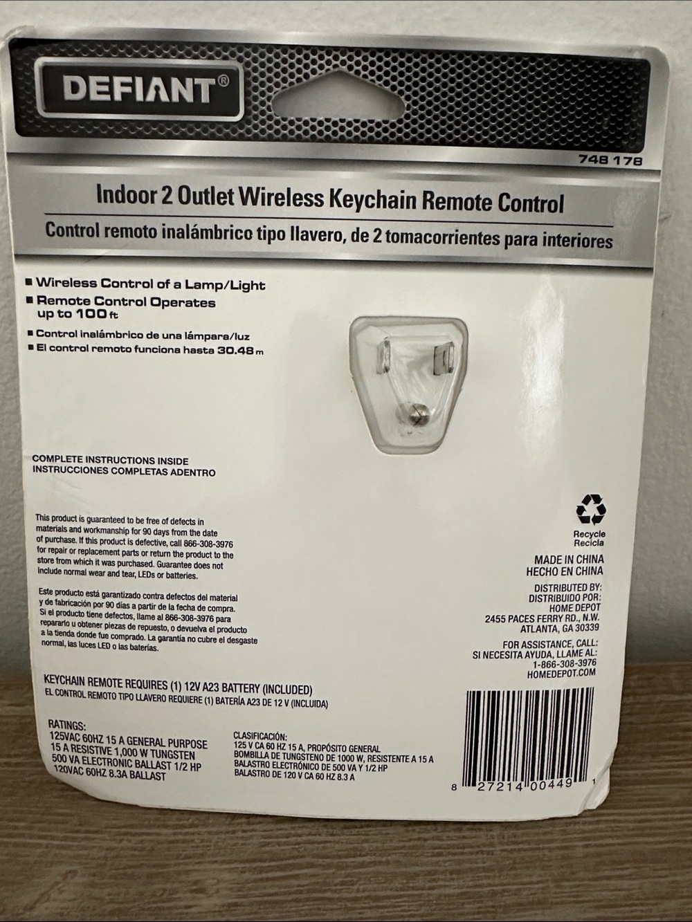 White Indoor 2-Outlet Wireless Keychain Remote Control - Picture 2 of 2